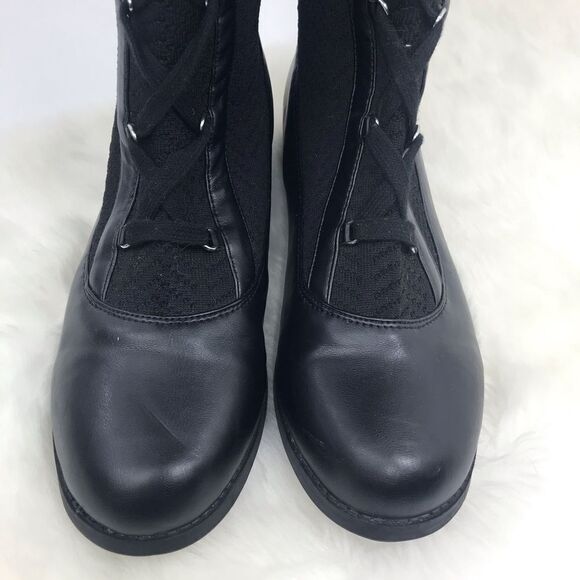 Polly Black Caviar Herringbone Textile Knit Tall Lace Up Pull On Combat Boots - Picture 7 of 16